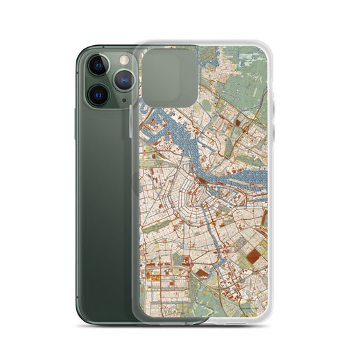 Custom Amsterdam Netherlands Map Phone Case in Woodblock