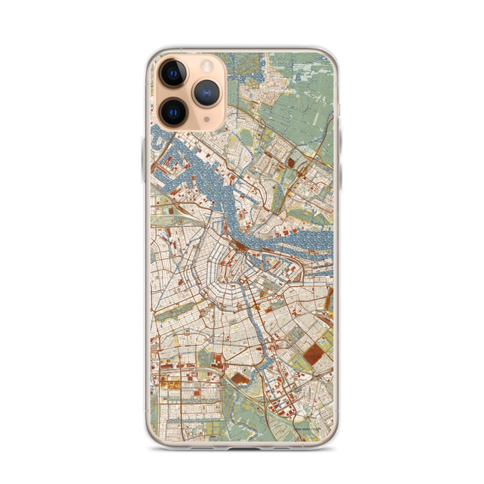Custom iPhone 11 Pro Max Amsterdam Netherlands Map Phone Case in Woodblock