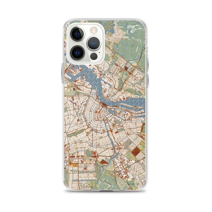 Custom iPhone 12 Pro Max Amsterdam Netherlands Map Phone Case in Woodblock