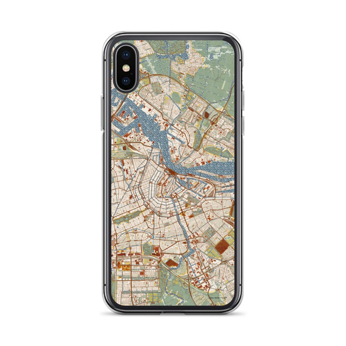 Custom iPhone X/XS Amsterdam Netherlands Map Phone Case in Woodblock