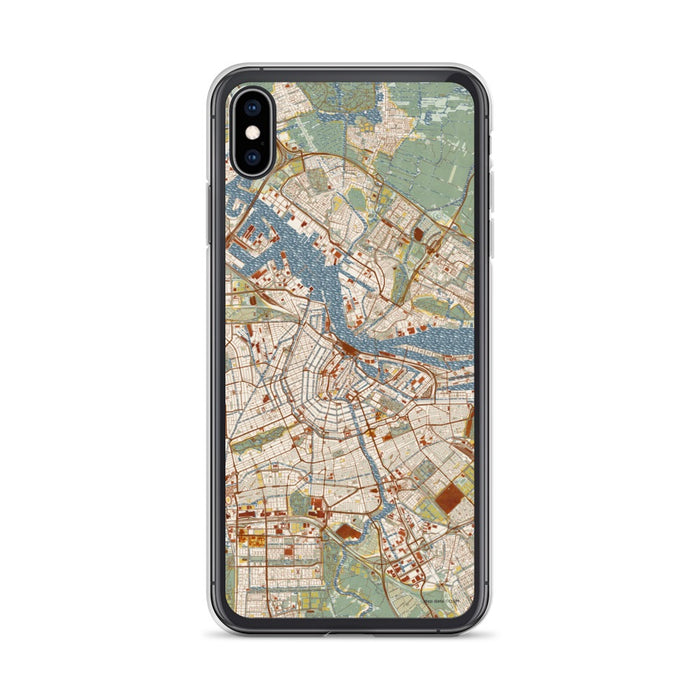 Custom iPhone XS Max Amsterdam Netherlands Map Phone Case in Woodblock