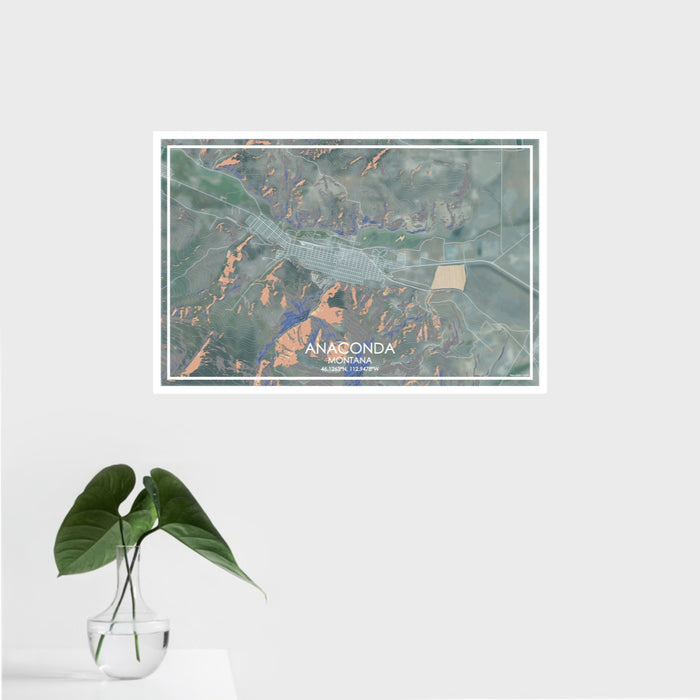 16x24 Anaconda Montana Map Print Landscape Orientation in Afternoon Style With Tropical Plant Leaves in Water