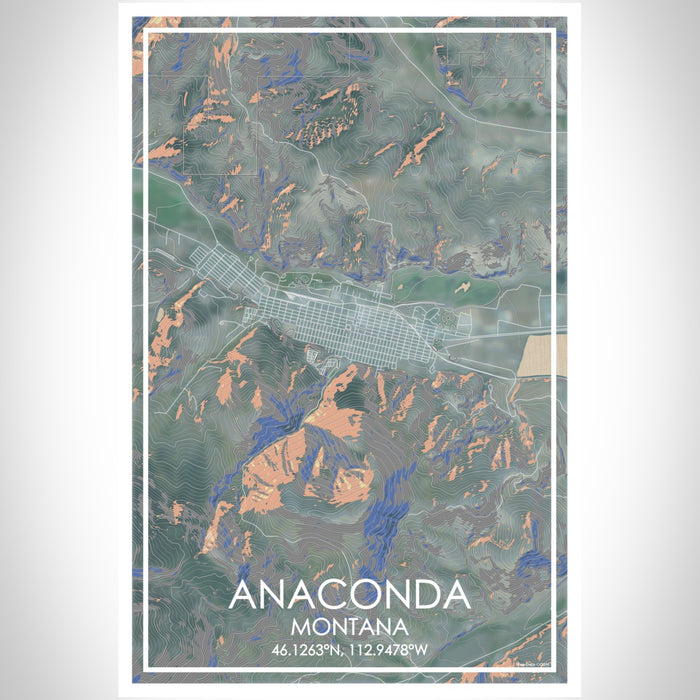 Anaconda Montana Map Print Portrait Orientation in Afternoon Style With Shaded Background