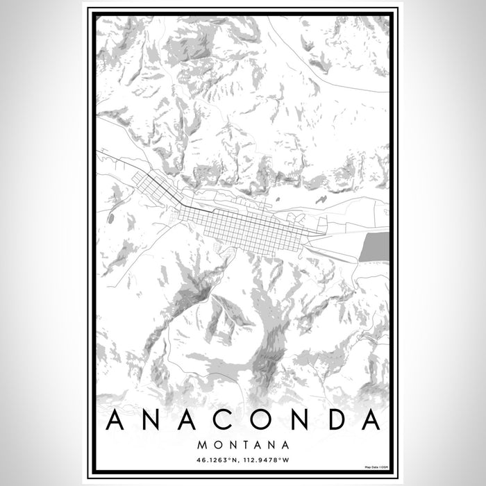 Anaconda Montana Map Print Portrait Orientation in Classic Style With Shaded Background