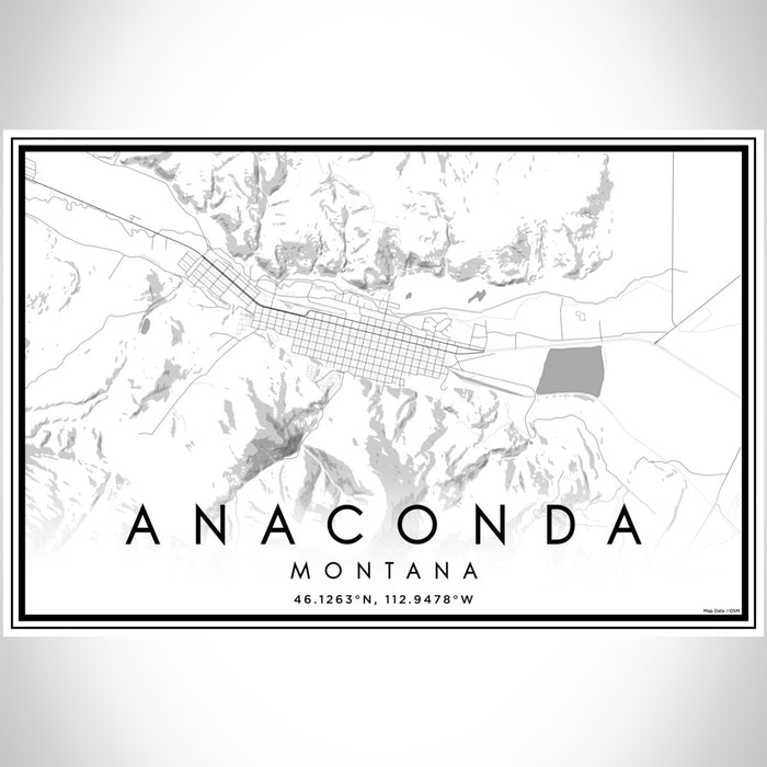Anaconda Montana Map Print Landscape Orientation in Classic Style With Shaded Background