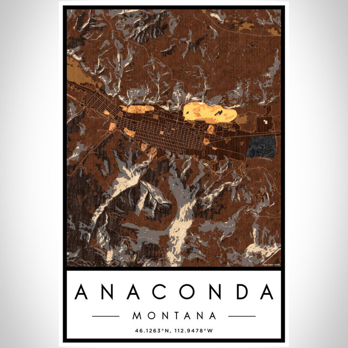 Anaconda Montana Map Print Portrait Orientation in Ember Style With Shaded Background
