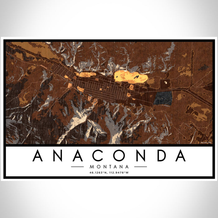 Anaconda Montana Map Print Landscape Orientation in Ember Style With Shaded Background