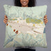 Person holding 22x22 Custom Anaconda Montana Map Throw Pillow in Woodblock