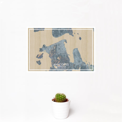 12x18 Anacortes Washington Map Print Landscape Orientation in Afternoon Style With Small Cactus Plant in White Planter