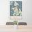 24x36 Anacortes Washington Map Print Portrait Orientation in Woodblock Style Behind 2 Chairs Table and Potted Plant
