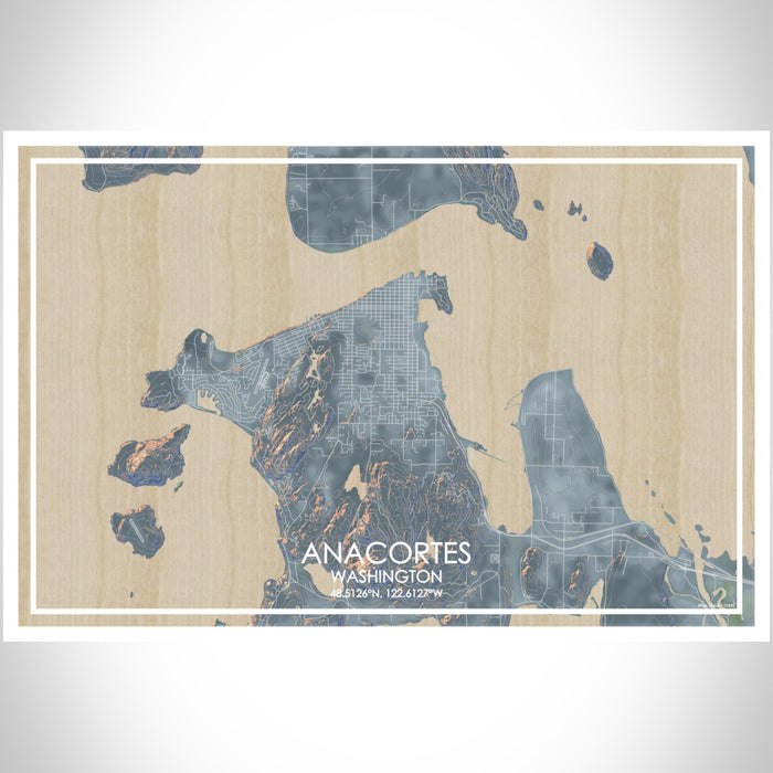 Anacortes Washington Map Print Landscape Orientation in Afternoon Style With Shaded Background