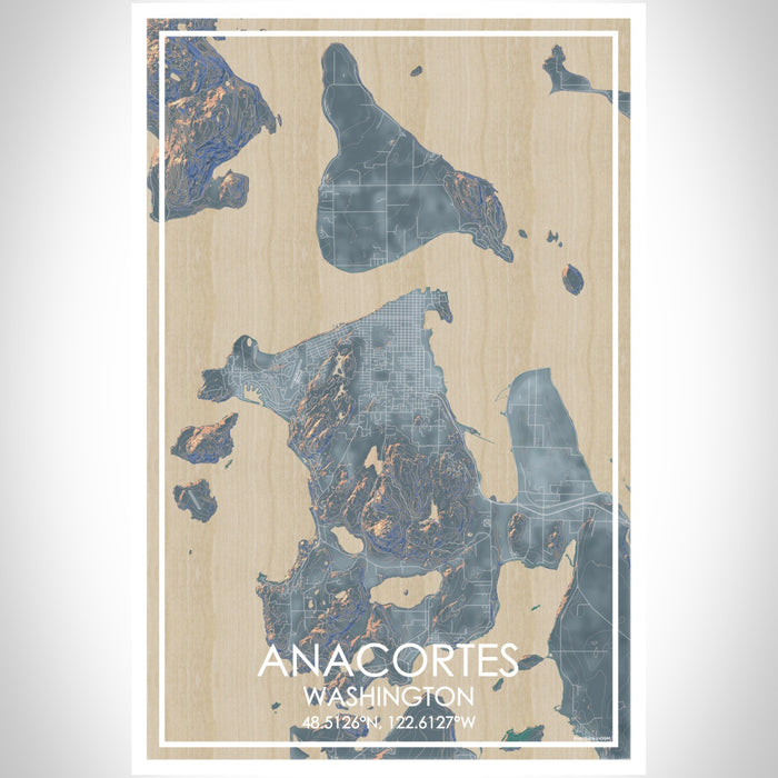 Anacortes Washington Map Print Portrait Orientation in Afternoon Style With Shaded Background
