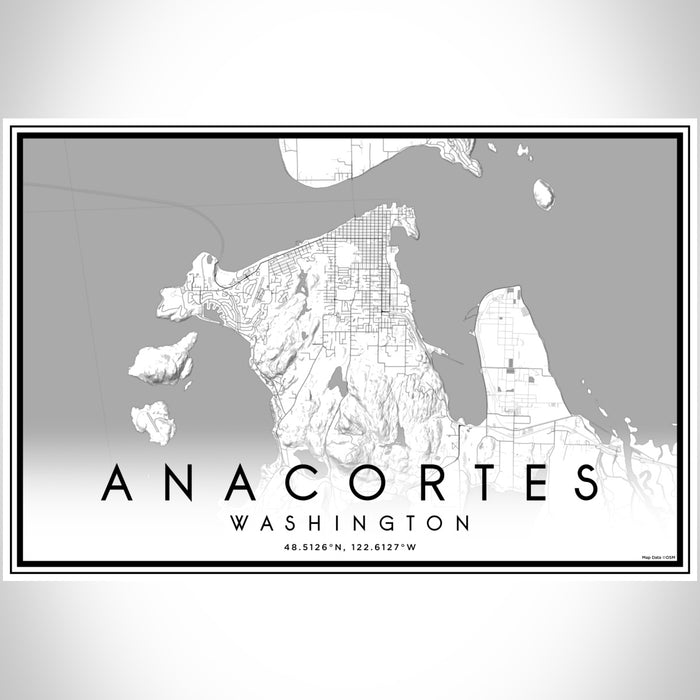 Anacortes Washington Map Print Landscape Orientation in Classic Style With Shaded Background
