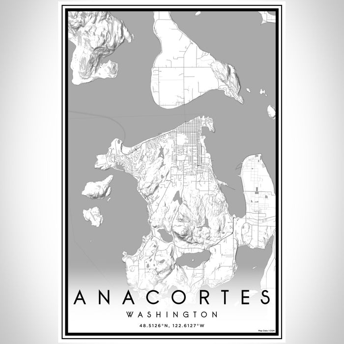Anacortes Washington Map Print Portrait Orientation in Classic Style With Shaded Background