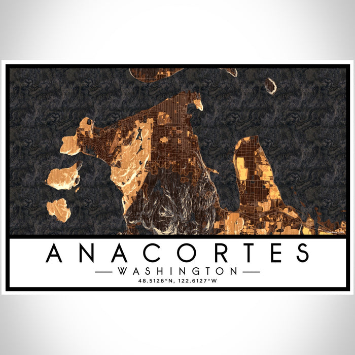 Anacortes Washington Map Print Landscape Orientation in Ember Style With Shaded Background