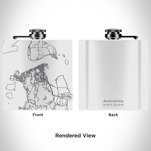 Rendered View of Anacortes Washington Map Engraving on 6oz Stainless Steel Flask in White