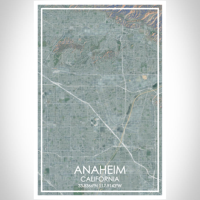 Anaheim California Map Print Portrait Orientation in Afternoon Style With Shaded Background