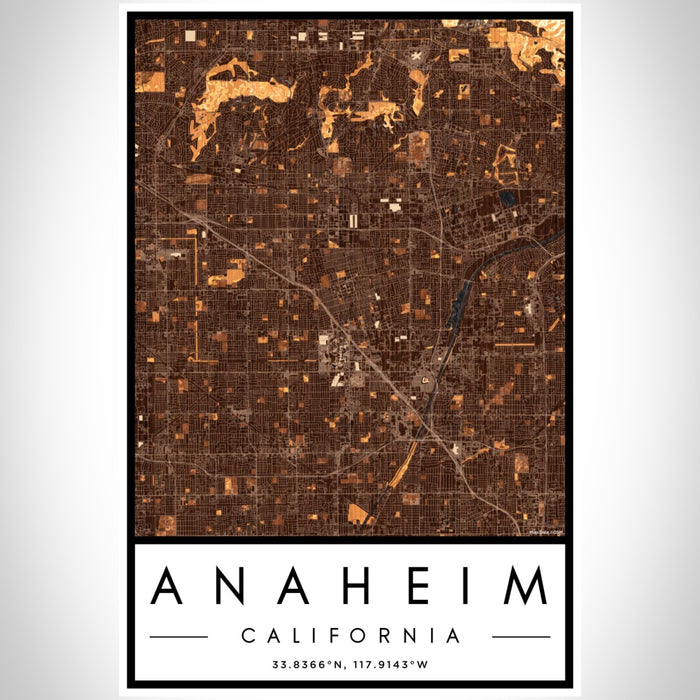 Anaheim California Map Print Portrait Orientation in Ember Style With Shaded Background
