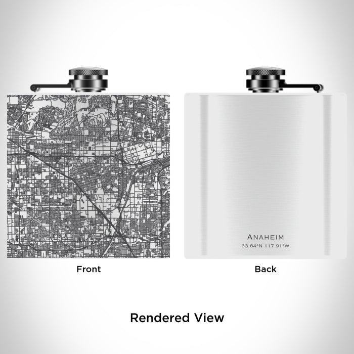 Rendered View of Anaheim California Map Engraving on 6oz Stainless Steel Flask in White