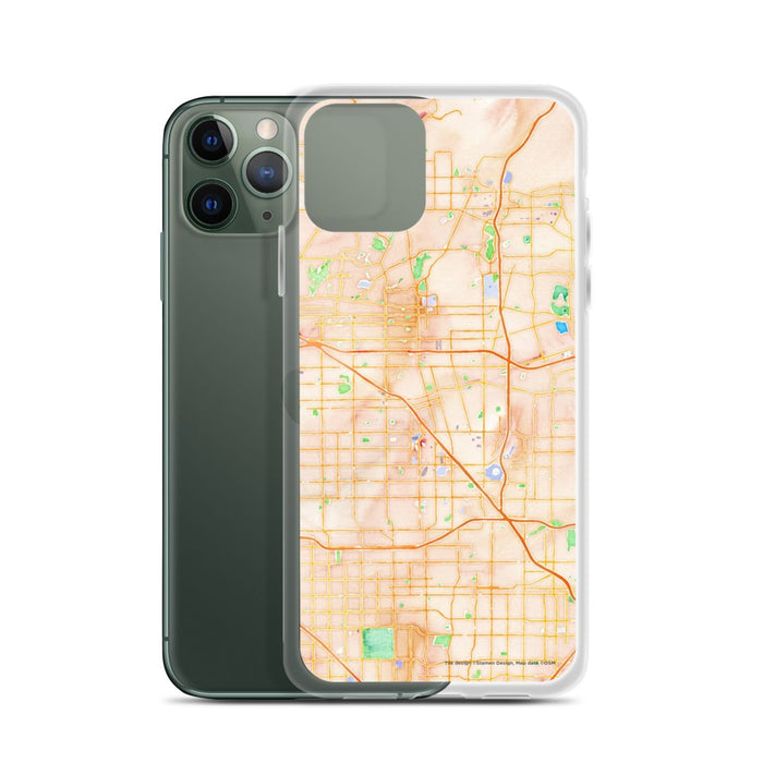 Custom Anaheim California Map Phone Case in Watercolor on Table with Laptop and Plant