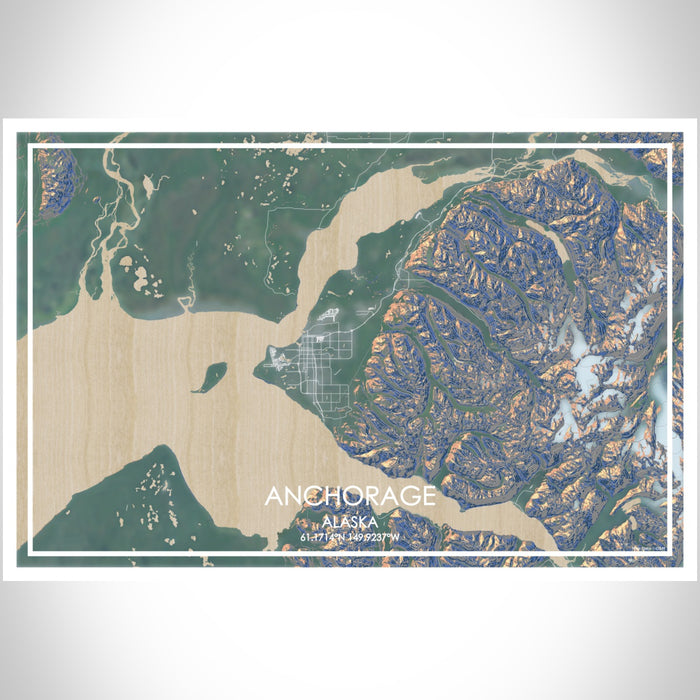 Anchorage Alaska Map Print Landscape Orientation in Afternoon Style With Shaded Background
