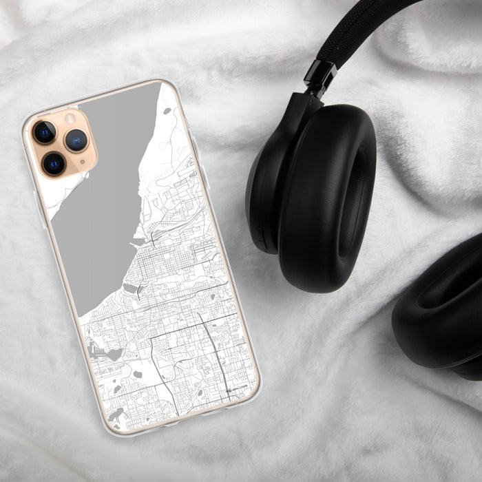 Custom Anchorage Alaska Map Phone Case in Classic on Table with Black Headphones