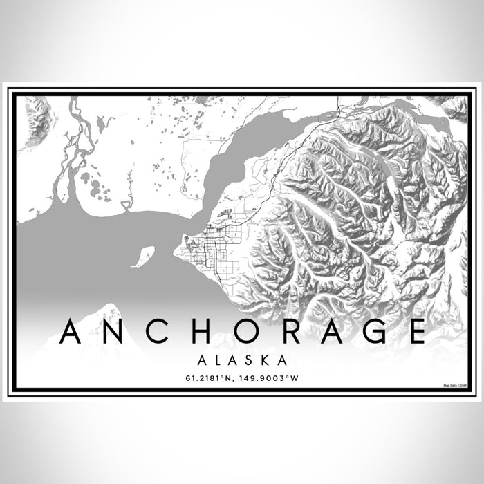 Anchorage Alaska Map Print Landscape Orientation in Classic Style With Shaded Background