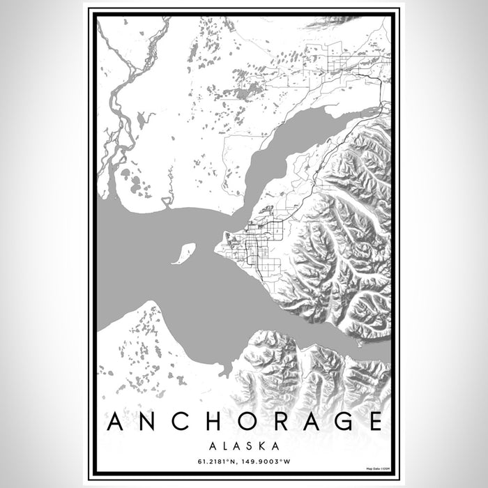 Anchorage Alaska Map Print Portrait Orientation in Classic Style With Shaded Background