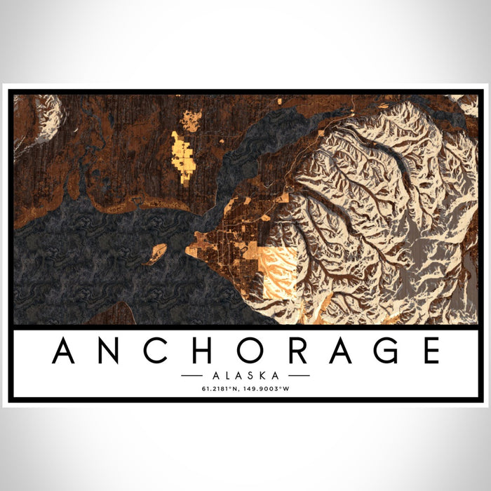 Anchorage Alaska Map Print Landscape Orientation in Ember Style With Shaded Background