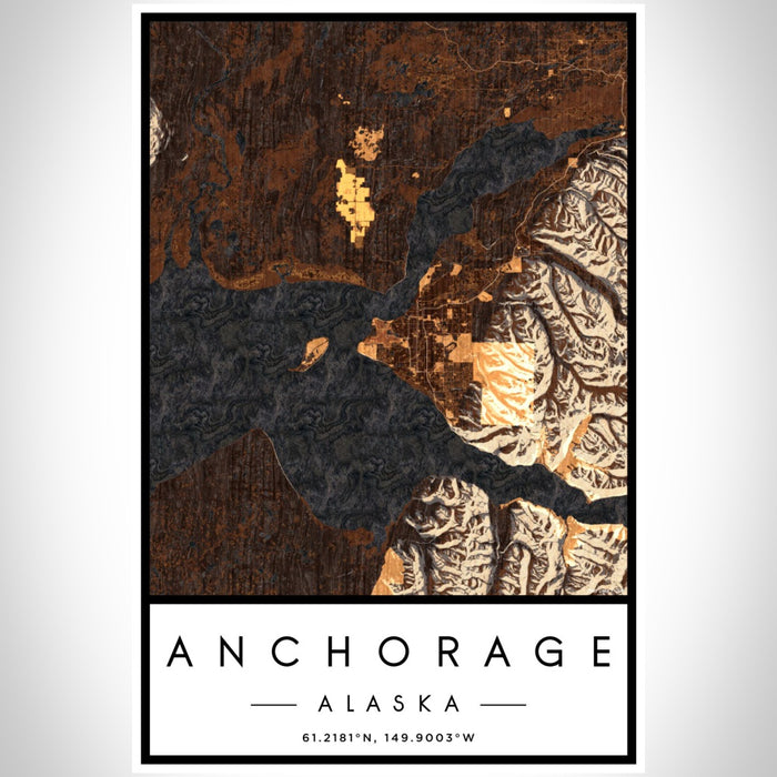 Anchorage Alaska Map Print Portrait Orientation in Ember Style With Shaded Background