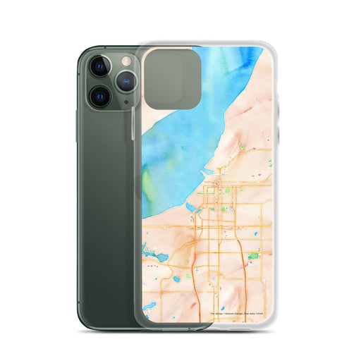 Custom Anchorage Alaska Map Phone Case in Watercolor on Table with Laptop and Plant