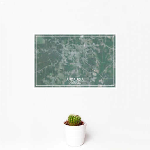 12x18 Andalusia Alabama Map Print Landscape Orientation in Afternoon Style With Small Cactus Plant in White Planter