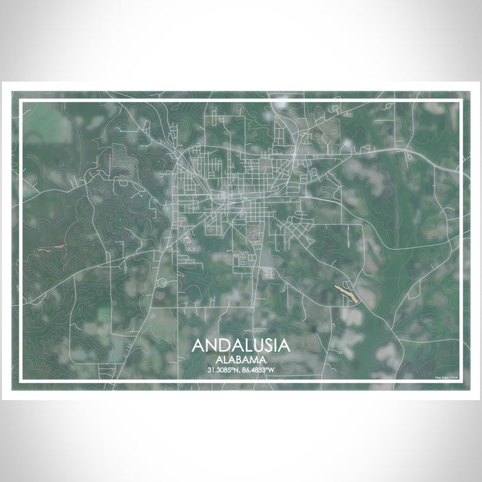 Andalusia Alabama Map Print Landscape Orientation in Afternoon Style With Shaded Background