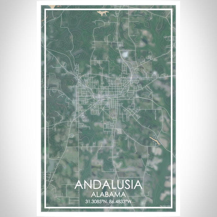 Andalusia Alabama Map Print Portrait Orientation in Afternoon Style With Shaded Background
