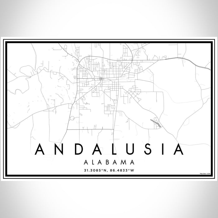 Andalusia Alabama Map Print Landscape Orientation in Classic Style With Shaded Background