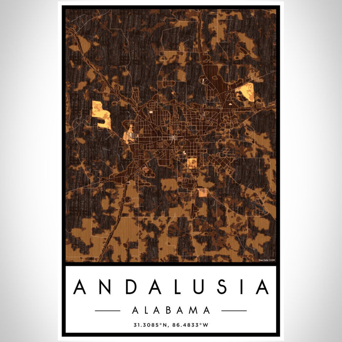 Andalusia Alabama Map Print Portrait Orientation in Ember Style With Shaded Background