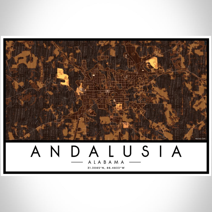 Andalusia Alabama Map Print Landscape Orientation in Ember Style With Shaded Background