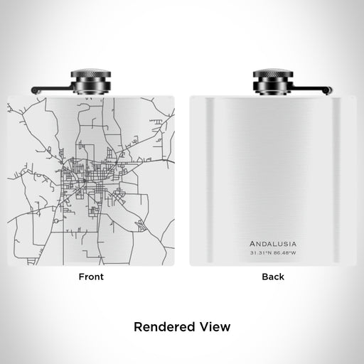 Rendered View of Andalusia Alabama Map Engraving on 6oz Stainless Steel Flask in White