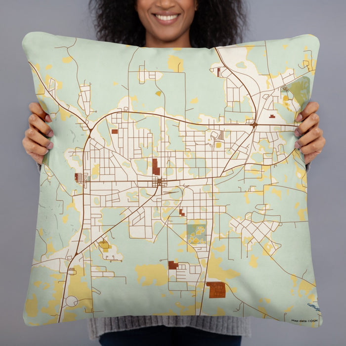 Person holding 22x22 Custom Andalusia Alabama Map Throw Pillow in Woodblock