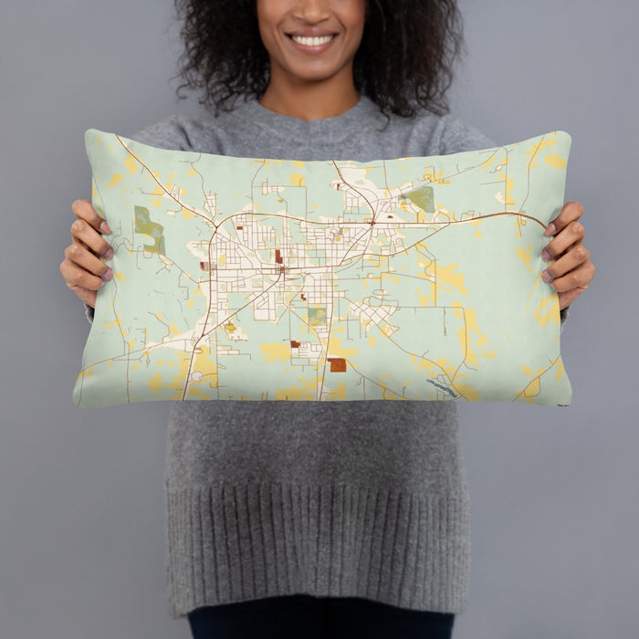 Person holding 20x12 Custom Andalusia Alabama Map Throw Pillow in Woodblock
