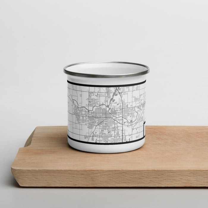 Front View Custom Anderson Indiana Map Enamel Mug in Classic on Cutting Board