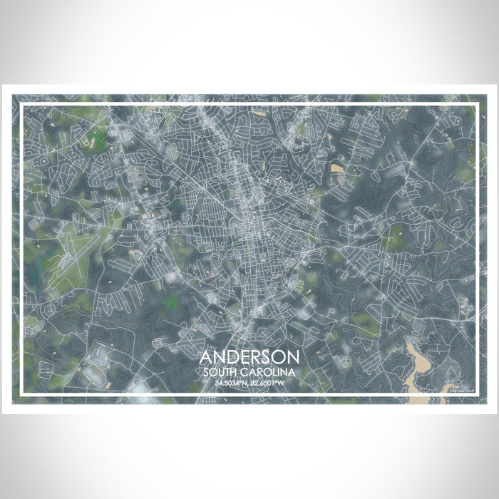 Anderson South Carolina Map Print Landscape Orientation in Afternoon Style With Shaded Background