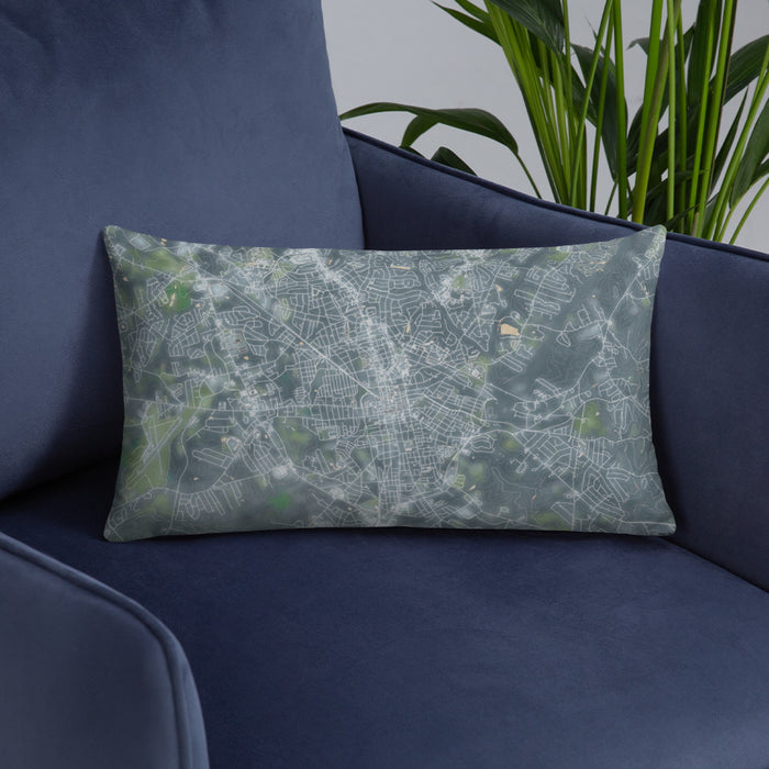 Custom Anderson South Carolina Map Throw Pillow in Afternoon on Blue Colored Chair