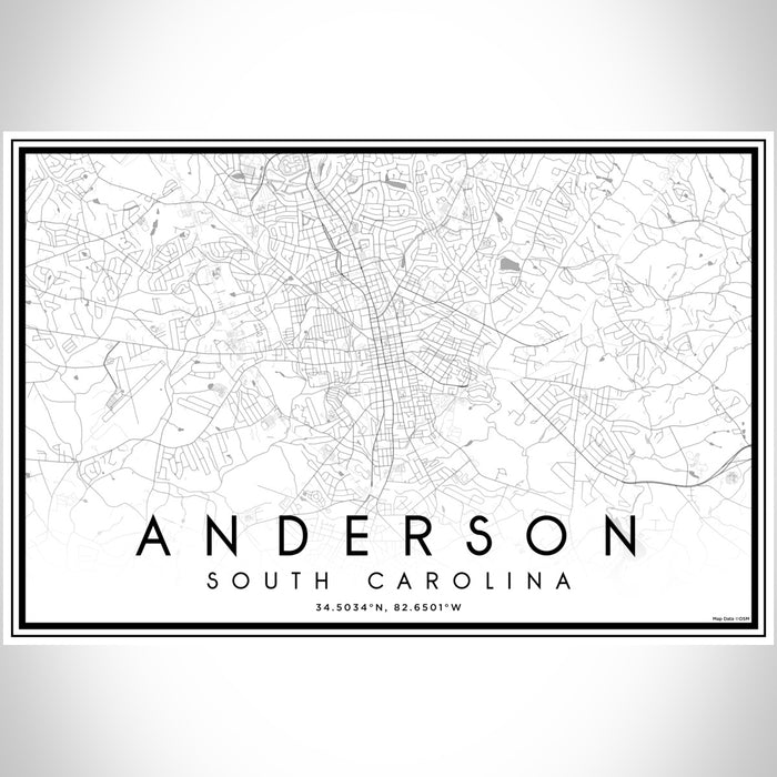 Anderson South Carolina Map Print Landscape Orientation in Classic Style With Shaded Background