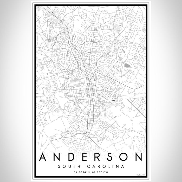 Anderson South Carolina Map Print Portrait Orientation in Classic Style With Shaded Background