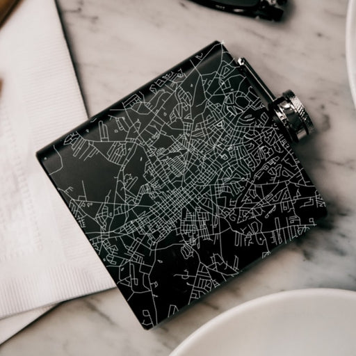 Anderson South Carolina Custom Engraved City Map Inscription Coordinates on 6oz Stainless Steel Flask in Black