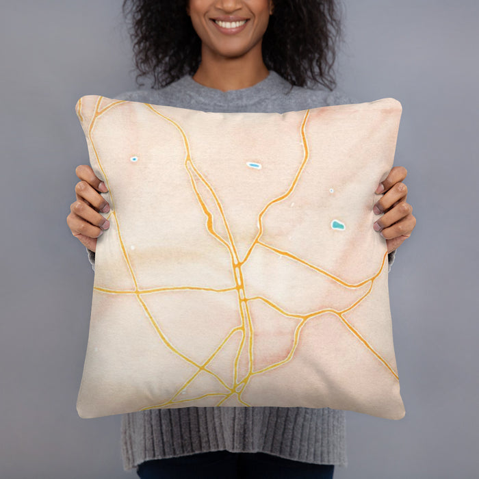 Person holding 18x18 Custom Anderson South Carolina Map Throw Pillow in Watercolor