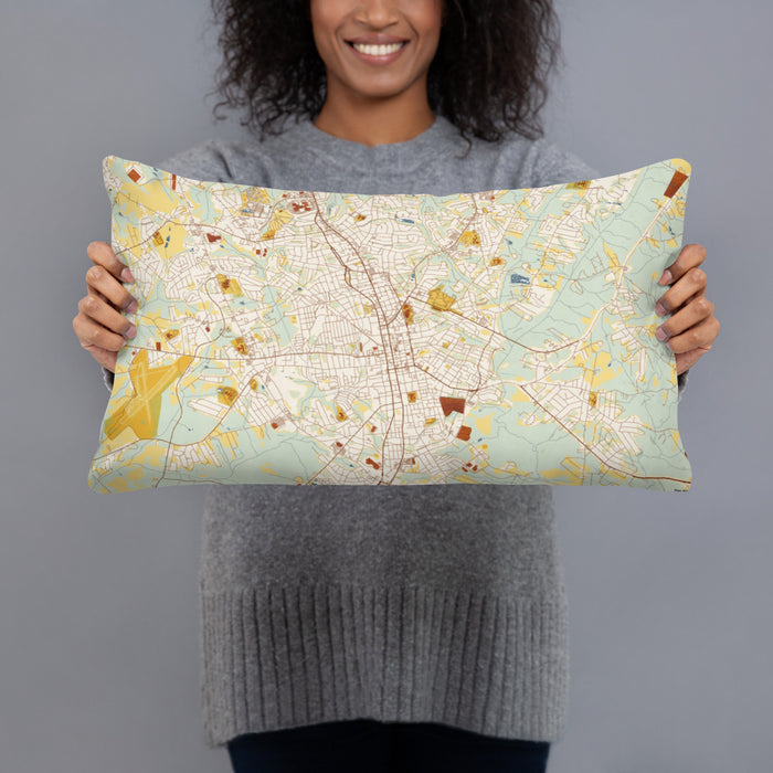 Person holding 20x12 Custom Anderson South Carolina Map Throw Pillow in Woodblock