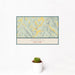 12x18 Andes New York Map Print Landscape Orientation in Woodblock Style With Small Cactus Plant in White Planter