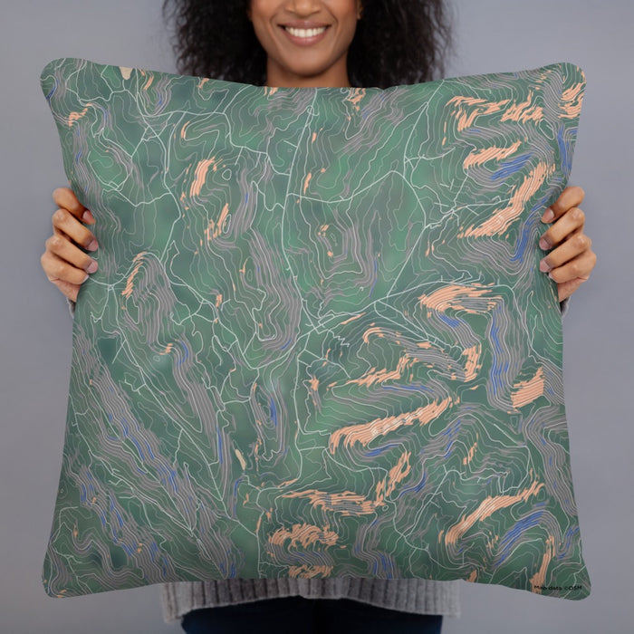 Person holding 22x22 Custom Andes New York Map Throw Pillow in Afternoon